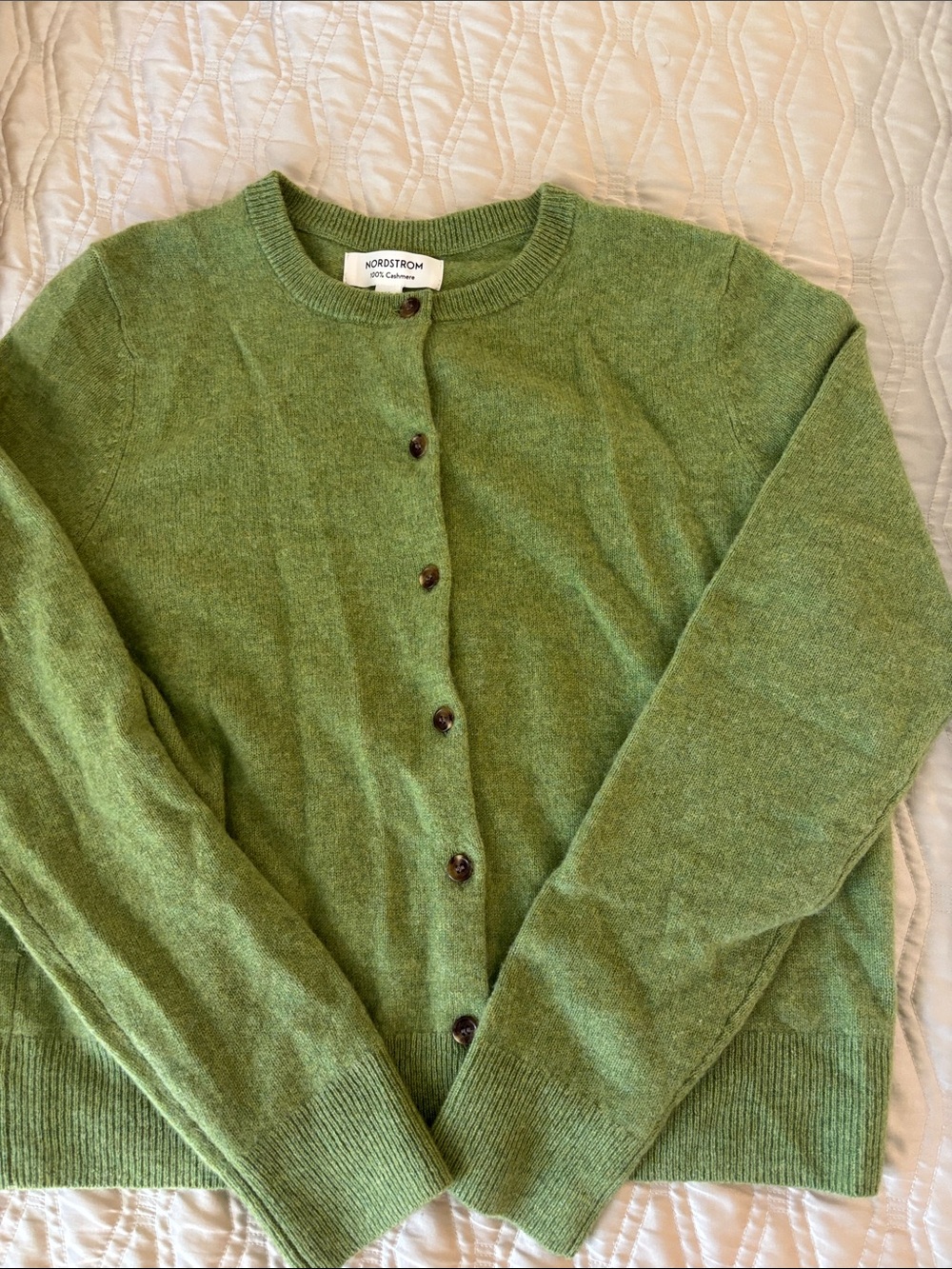 Nordstrom Green Crewneck Cashmere Blend Cardigan